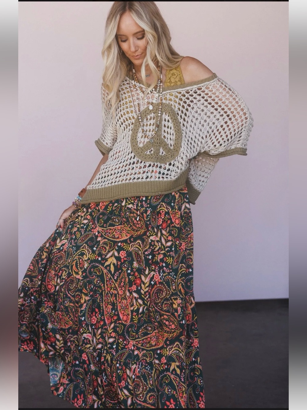 New: Three Bird Nest “Happy Tiers” Boho Mixed Print Tiered Flowy Maxi Skirt• S - Picture 4 of 9